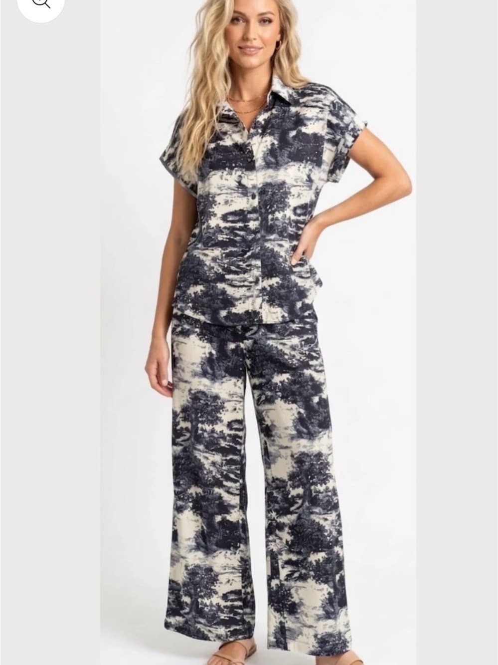 Rylee Moon Scenic Print Wide Leg Set Medium New